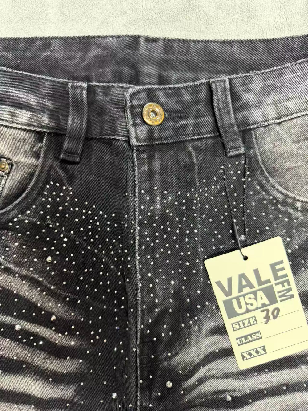 Vale Forever Streetwear Black Rhinestone Straight Jeans
