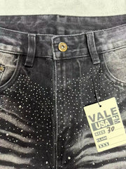 Vale Forever Streetwear Black Rhinestone Straight Jeans