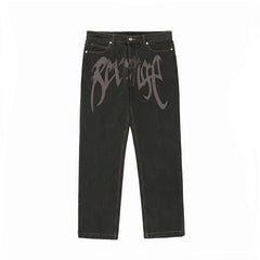 Revenge Smoke Embroidered Logo Straight Denim Jeans