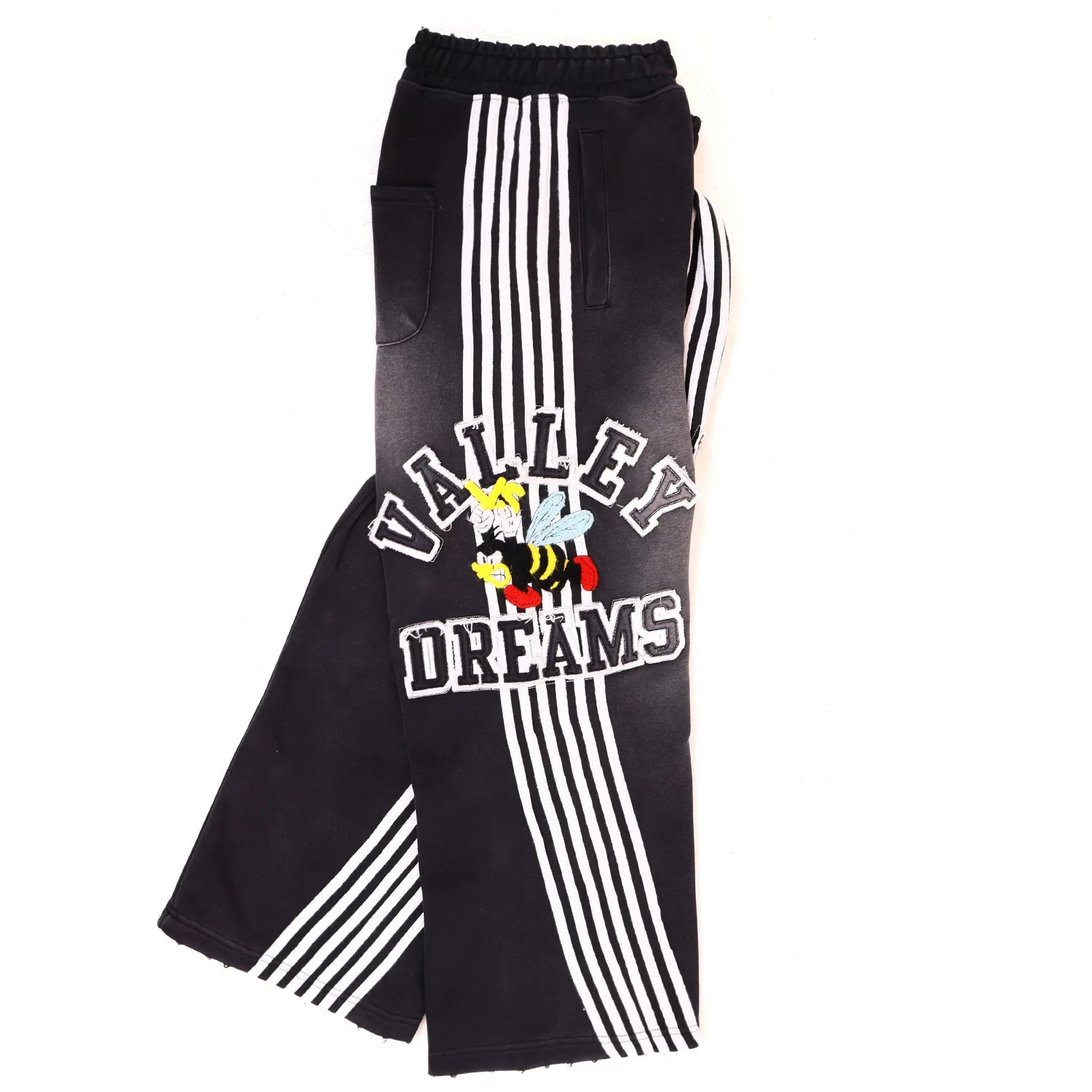 Vale Valley Bee Embroidered Distressed Striped Track Pants