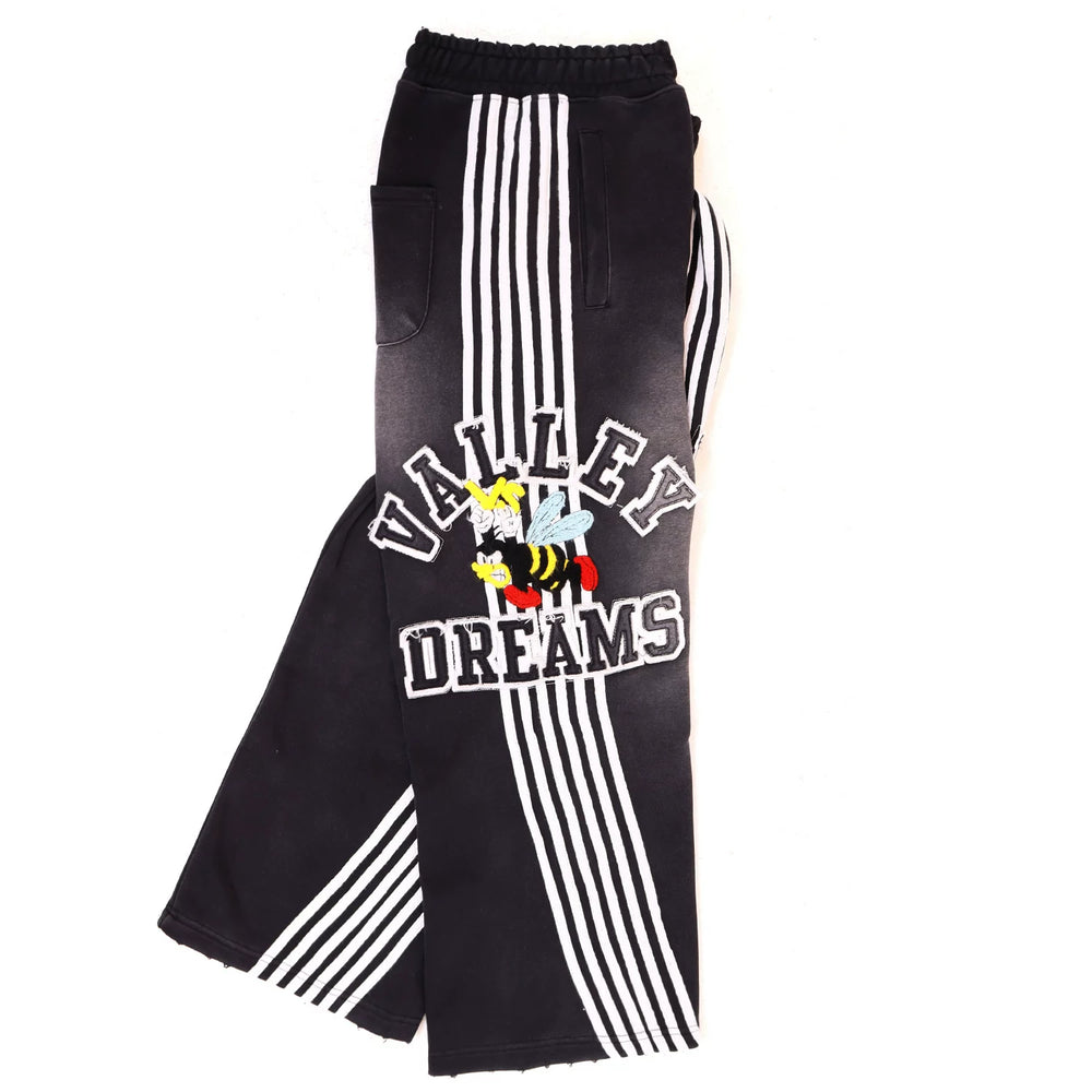 Vale Valley Bee Embroidered Distressed Striped Track Pants