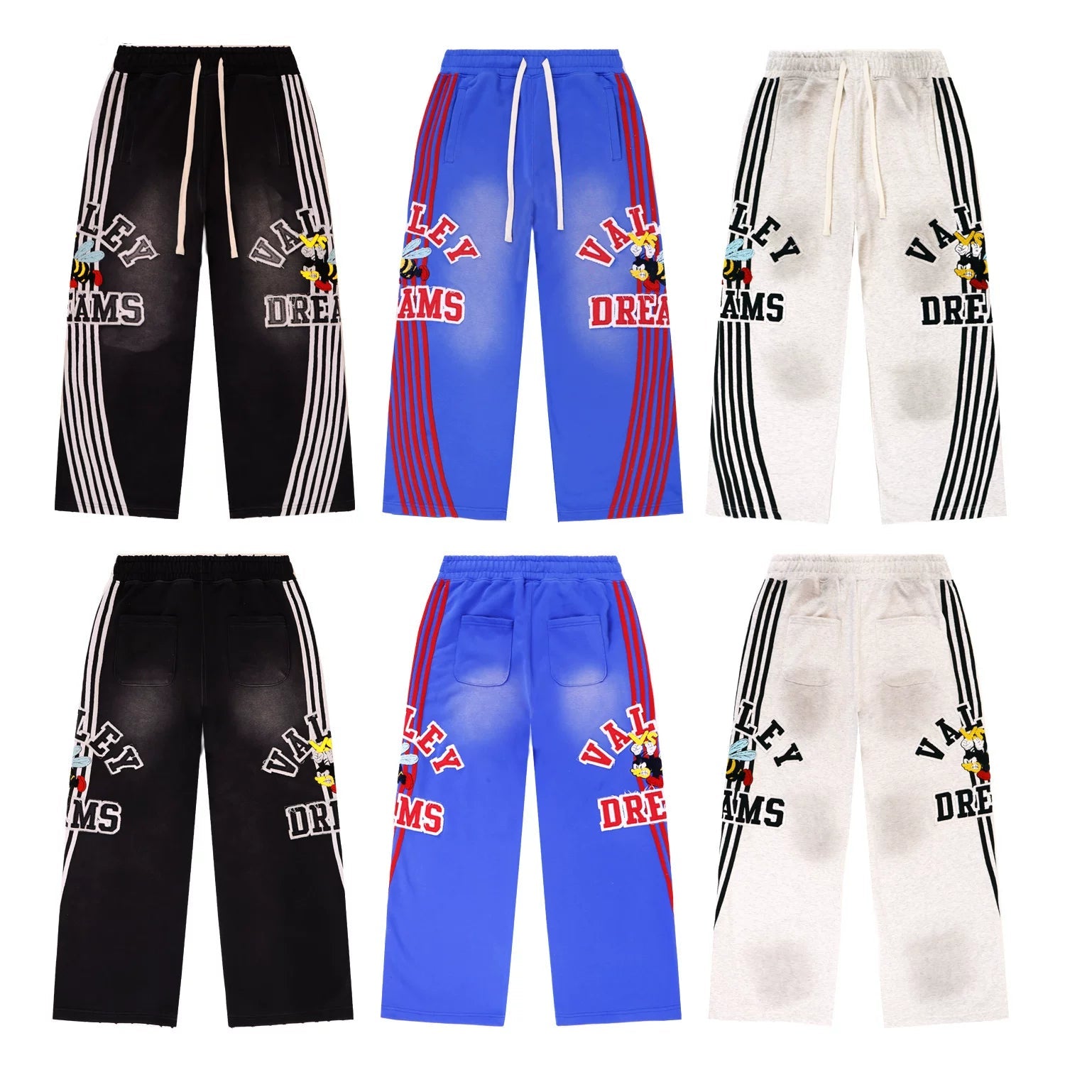 Vale Valley Bee Embroidered Distressed Striped Track Pants