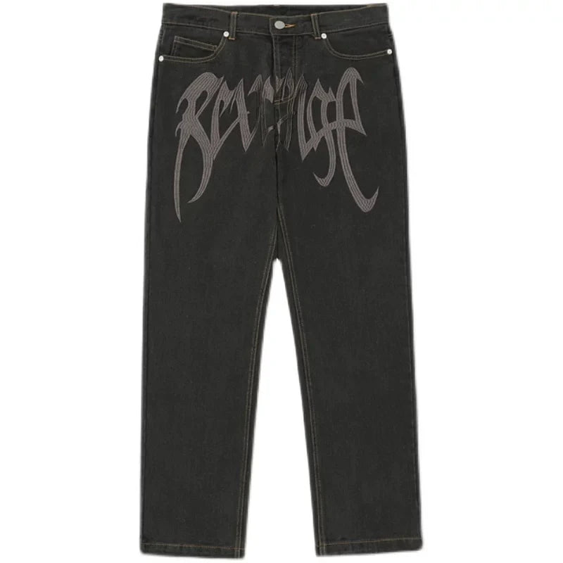 Revenge Smoke Embroidered Logo Straight Denim Jeans