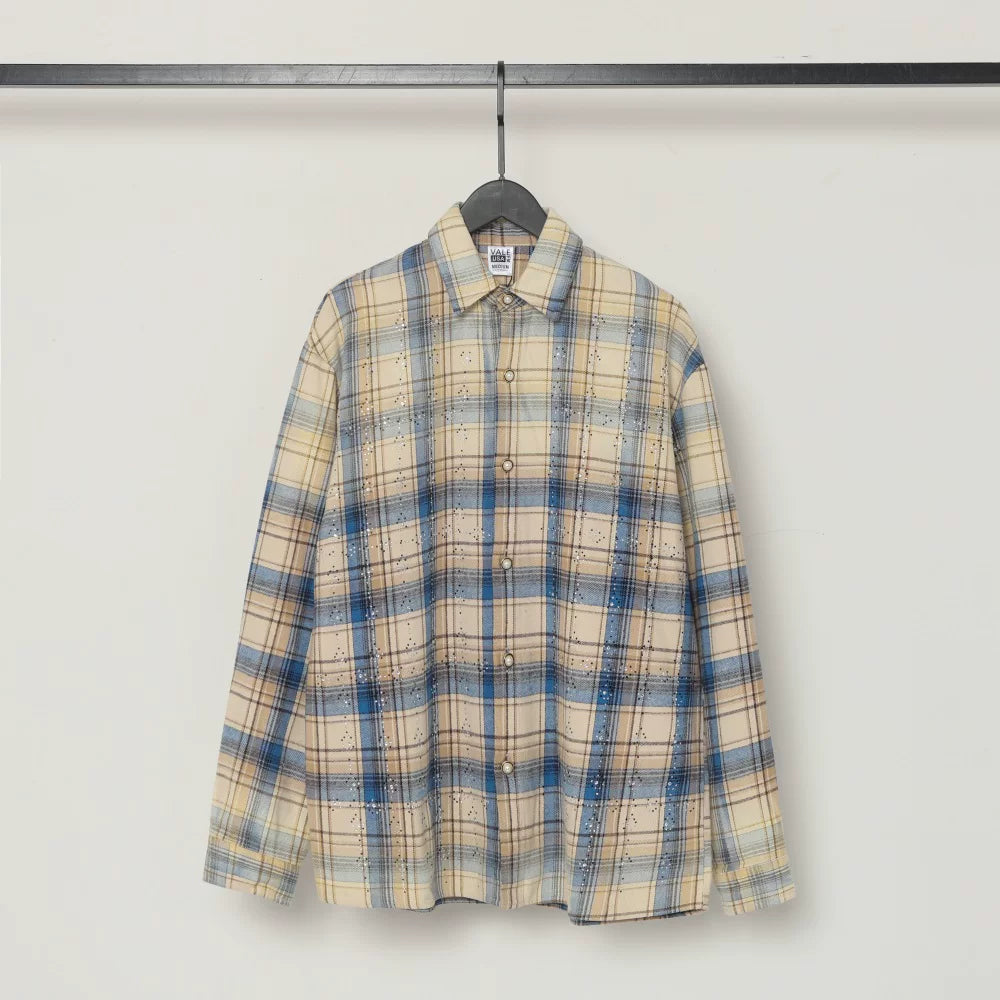 Vale Valley Retro Plaid Rhinestone Oversized Shirt Jacket