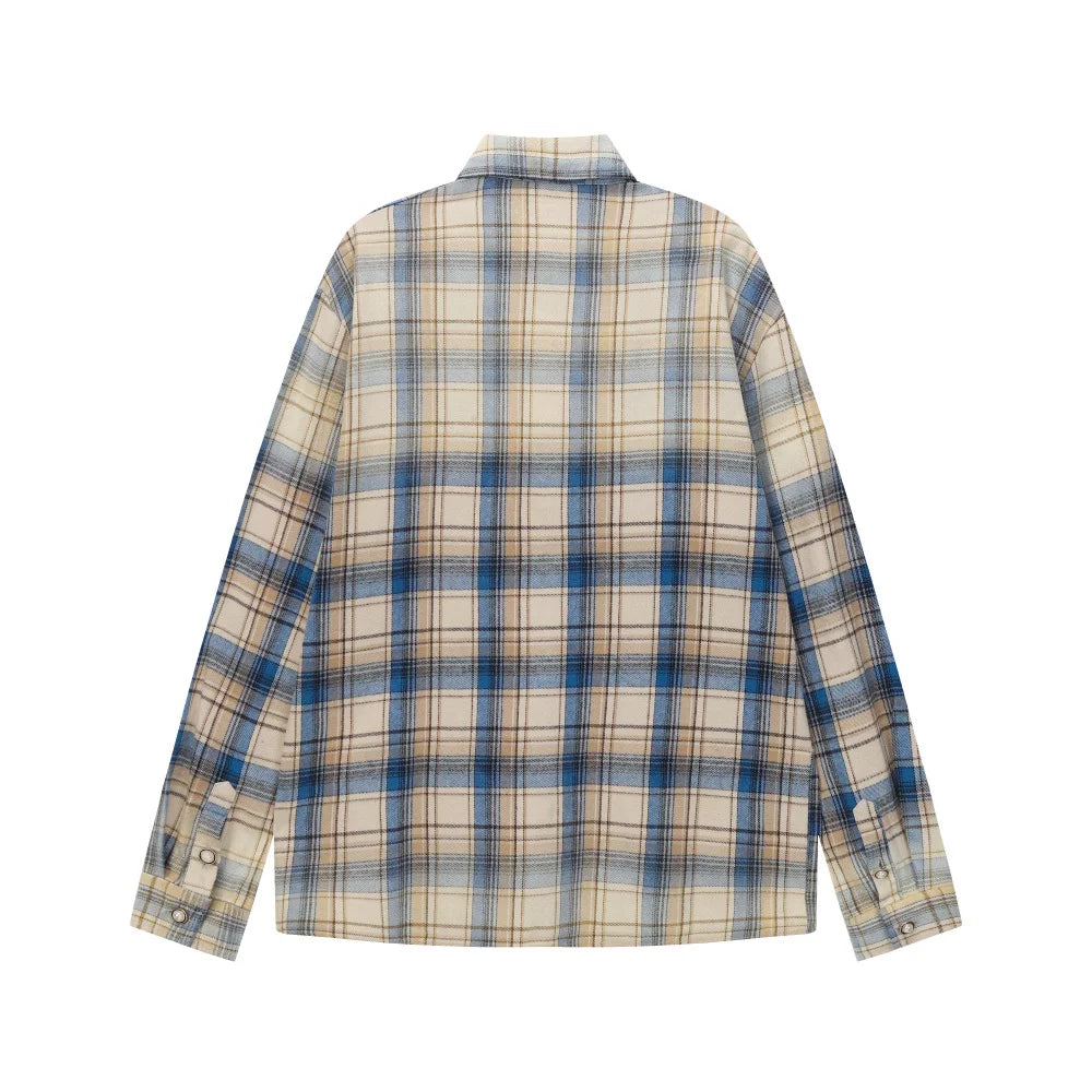 Vale Valley Retro Plaid Rhinestone Oversized Shirt Jacket