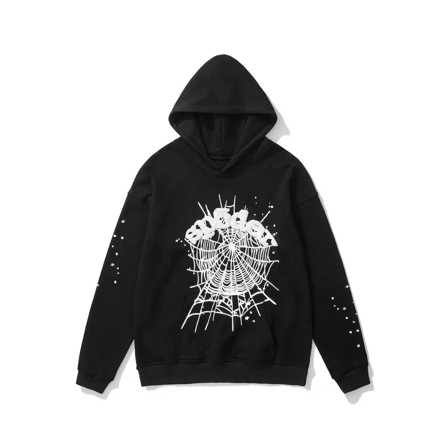 Sp5der White Web Foam Print Black Pullover Hoodie