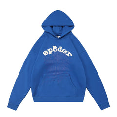 Sp5der White Typography & Web Royal Blue Pullover Hoodie