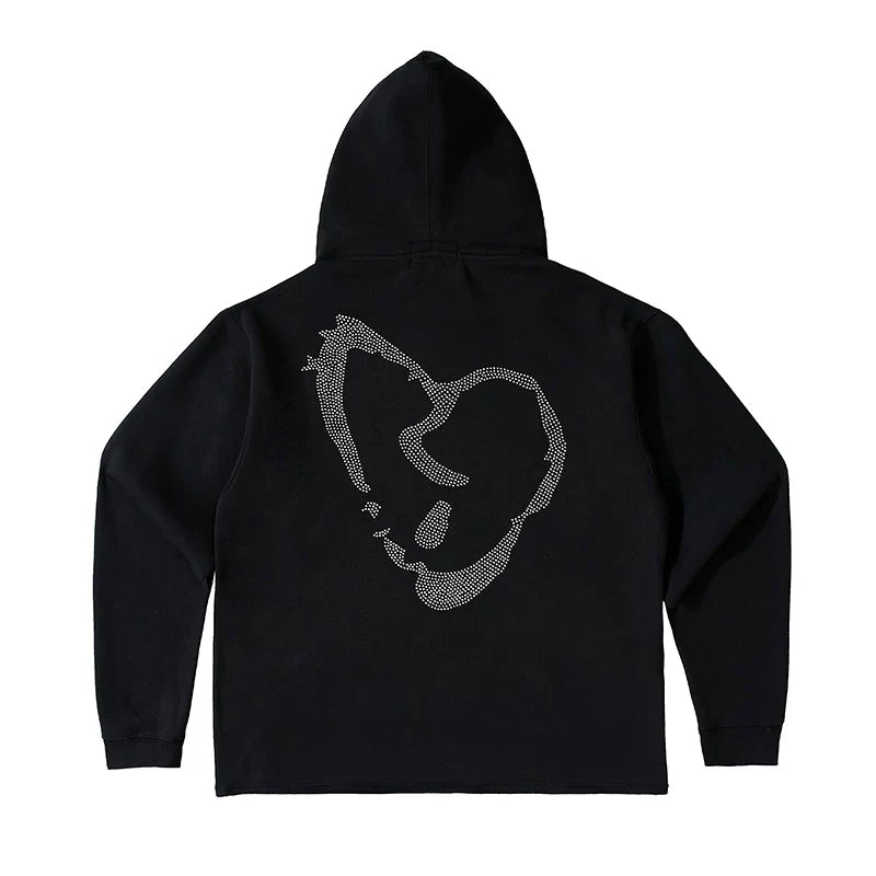 Revenge Diamond Heart Rhinestone Fleece Streetwear Hoodie