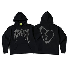 Revenge Diamond Heart Rhinestone Fleece Streetwear Hoodie
