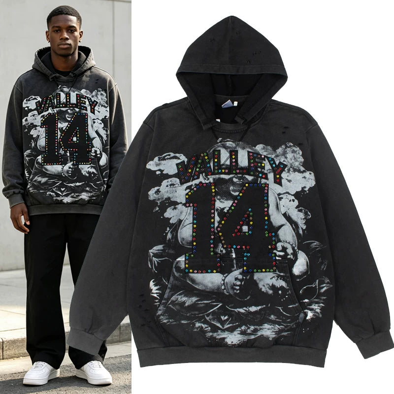 Vale Forever Retro Washed Distressed Number 14 Hoodie