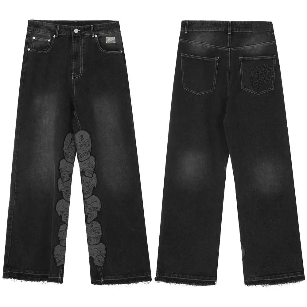 Revenge Multi Needle Embroidered Washed Straight Jeans