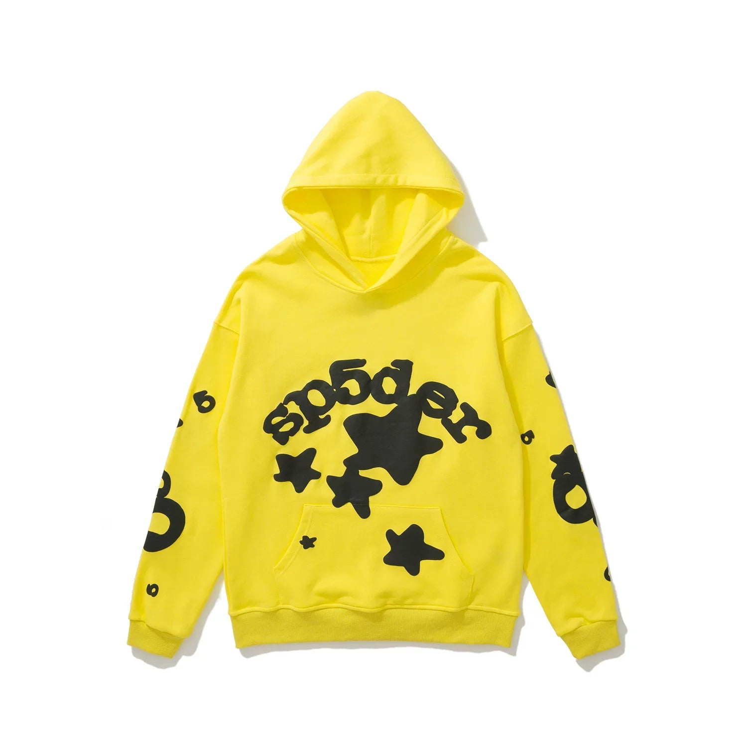 Sp5der Black Star & Foam Print Yellow Pullover Hoodie