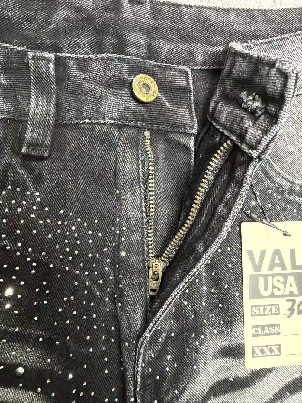 Vale Forever Streetwear Black Rhinestone Straight Jeans