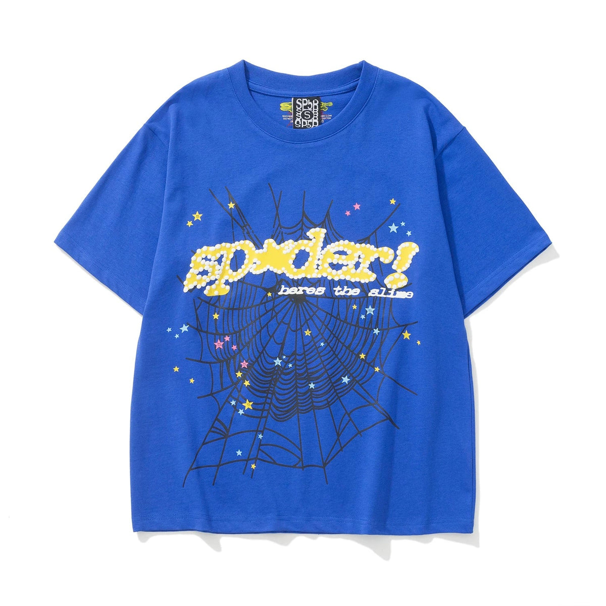 Sp5der "sp5der!" Spider Web & Star Graphic Royal Blue Short Sleeve T-Shirt