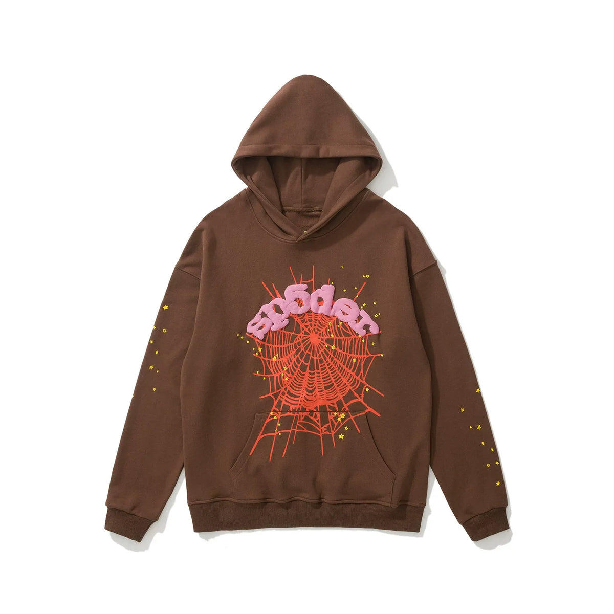 Sp5der Arch Logo Spider Web Brown and Pink Pullover Hoodie