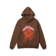 Sp5der Arch Logo Spider Web Brown and Pink Pullover Hoodie