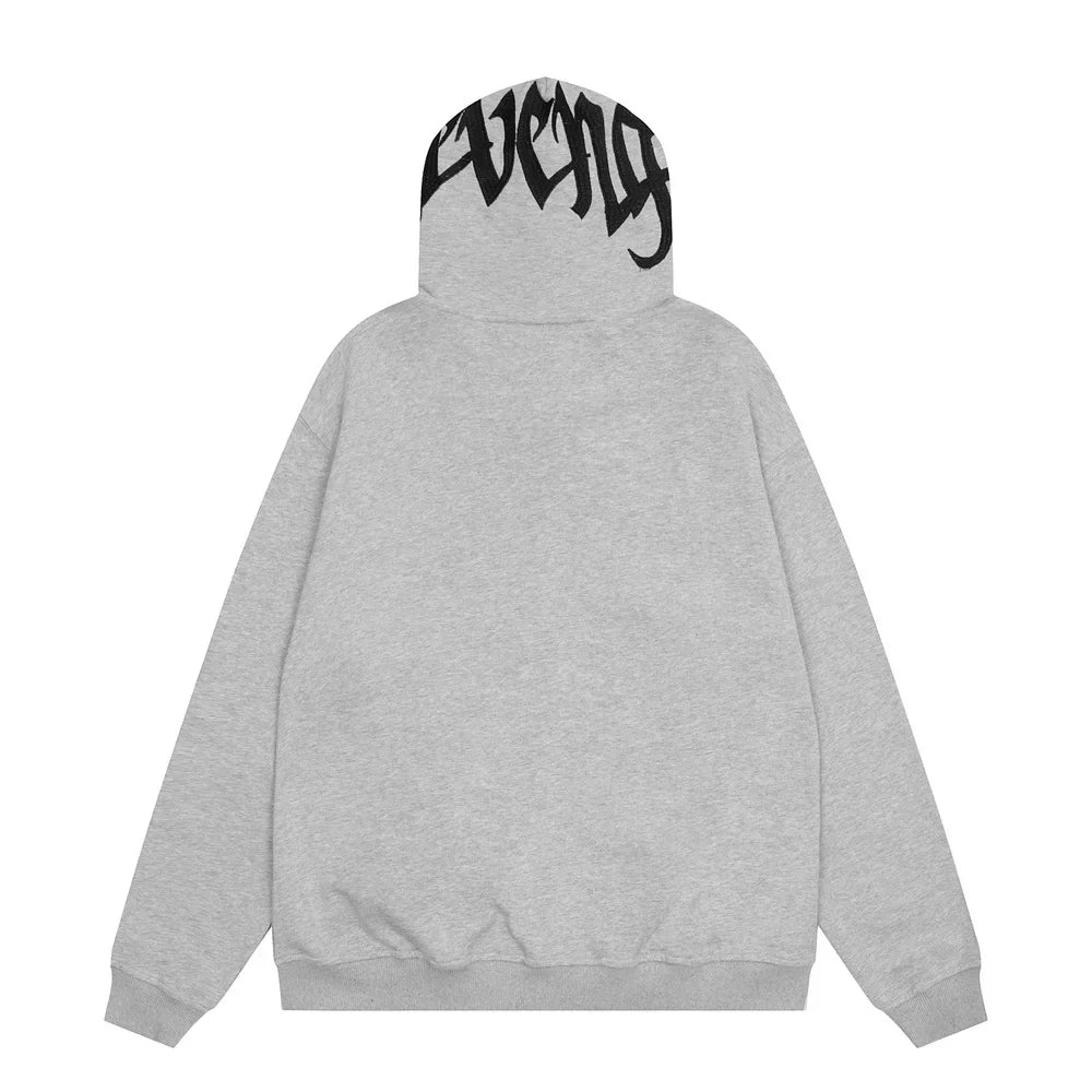 Revenge Autumn Winter Embroidered Logo Zip Up Hoodie