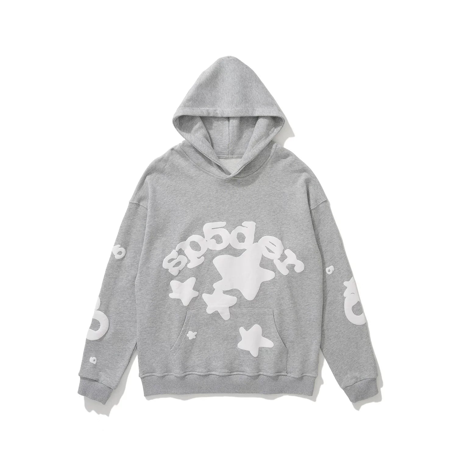 Sp5der White Star & Foam Print Grey Pullover Hoodie