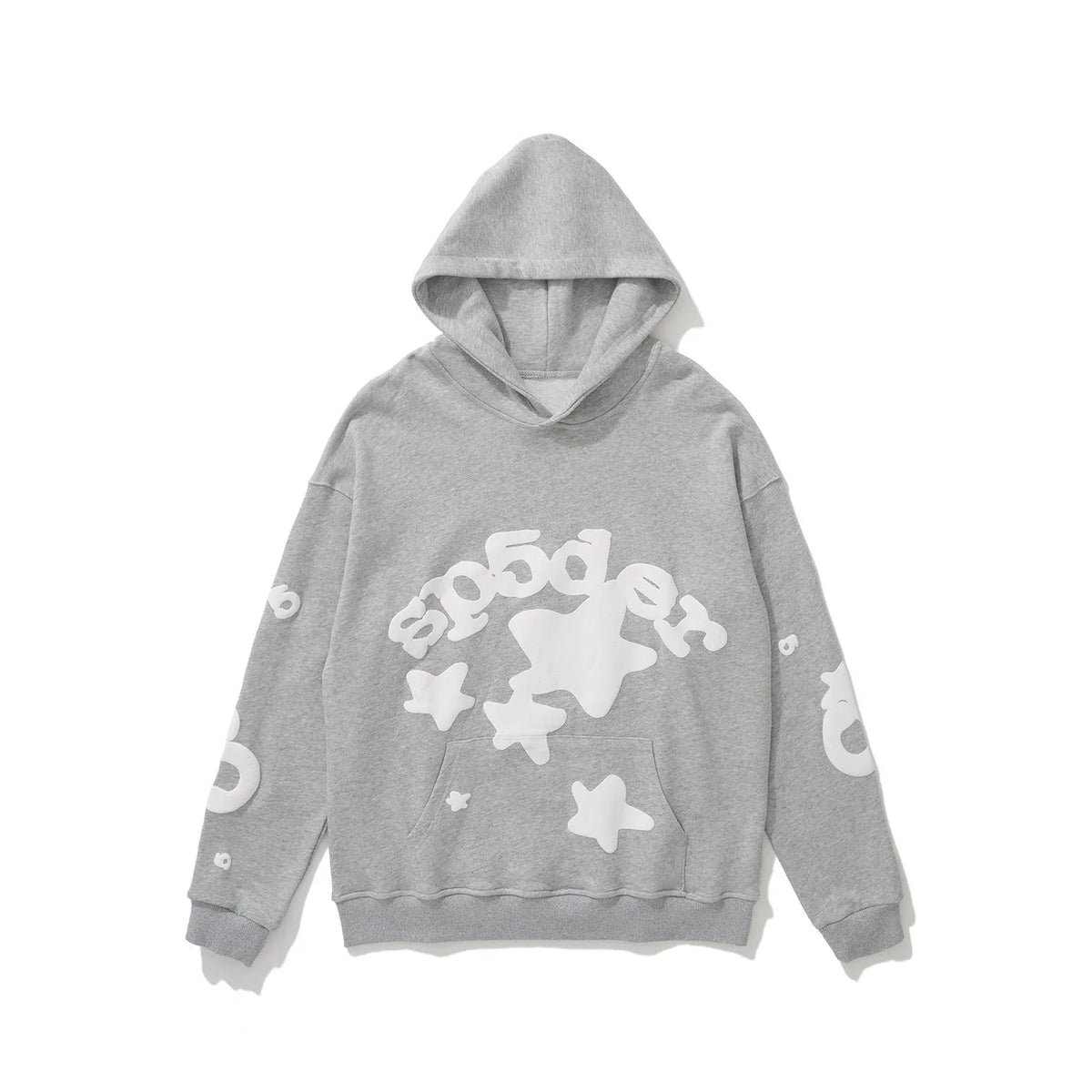 Sp5der White Star & Foam Print Grey Pullover Hoodie