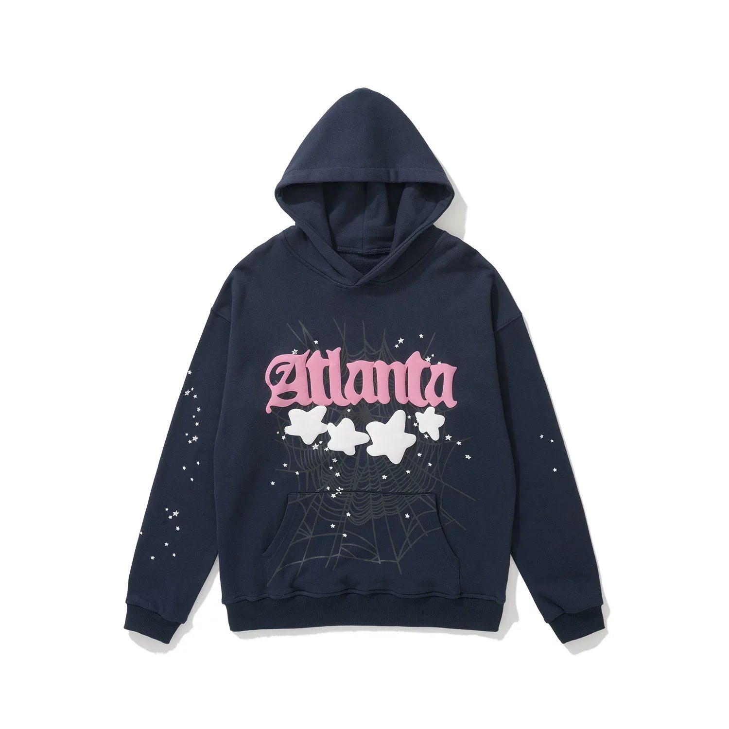 Sp5der "Atlanta" Star & Web Graphic Navy Blue Pullover Hoodie