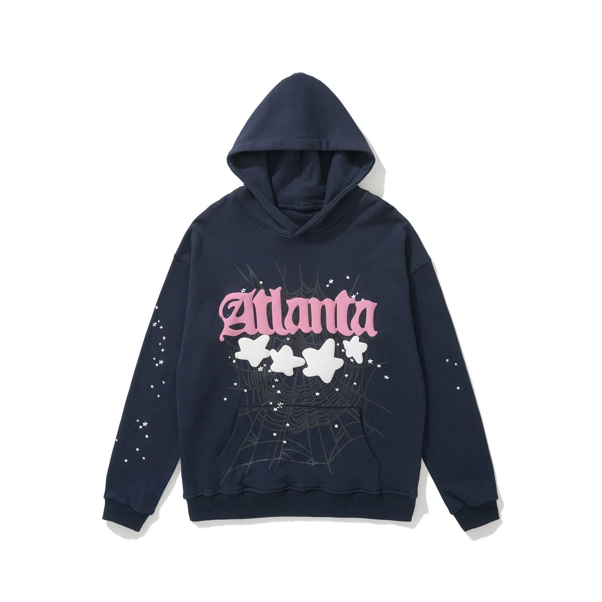 Sp5der "Atlanta" Star & Web Graphic Navy Blue Pullover Hoodie