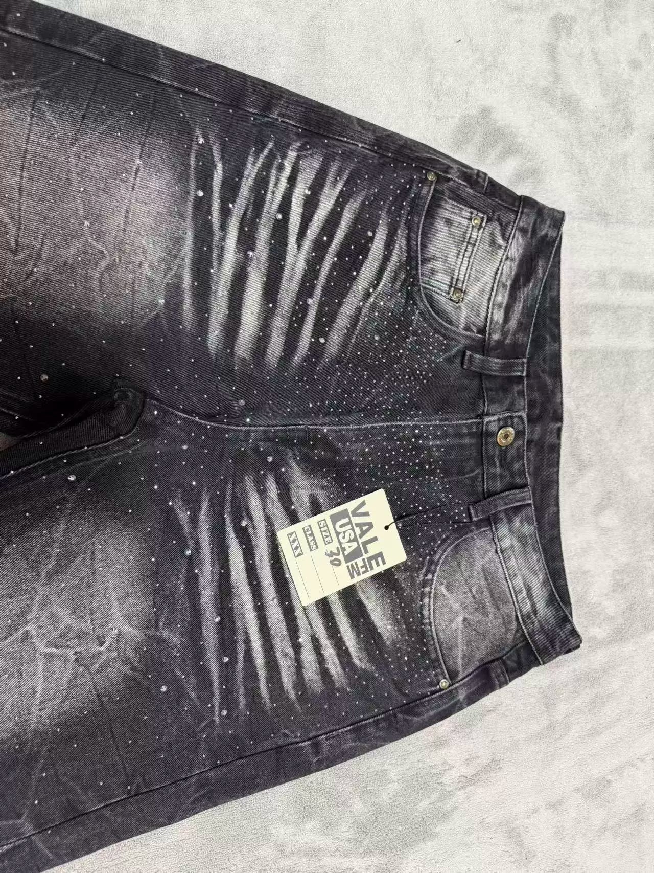 Vale Forever Streetwear Black Rhinestone Straight Jeans