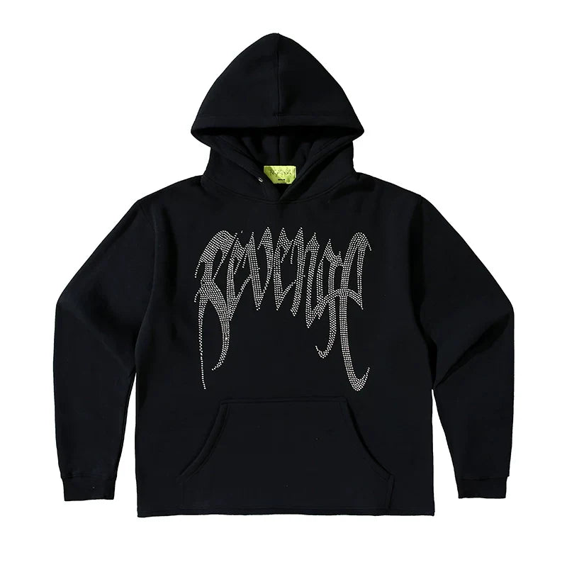 Revenge Diamond Heart Rhinestone Fleece Streetwear Hoodie