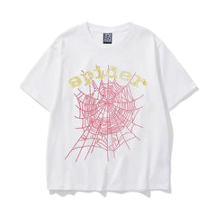 Sp5der Red Web & Gold Letter Graphic White Short Sleeve T-Shirt