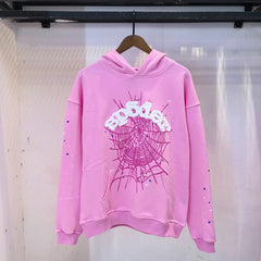 Sp5der Pink Web Foam Print Light Pink Pullover Hoodie