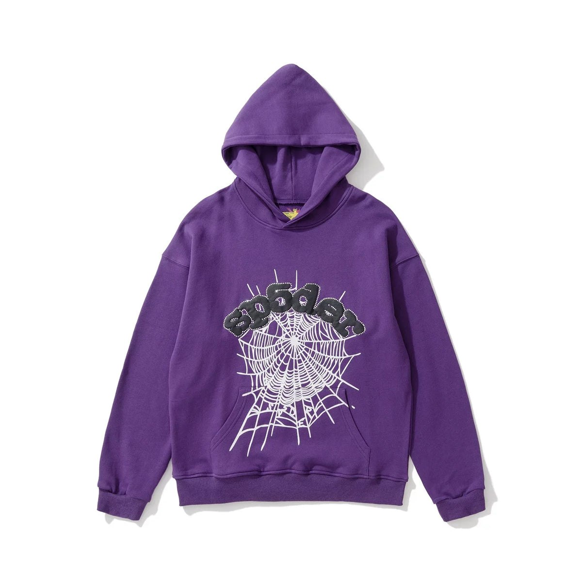 Sp5der Web Graphic Purple Pullover Hoodie with Grey Arch Logo