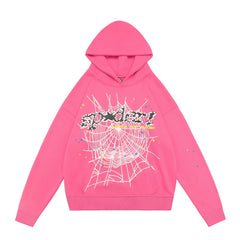 Sp5der "sp5der!" Spider Web Foam Print Rhinestone Pink Pullover Hoodie