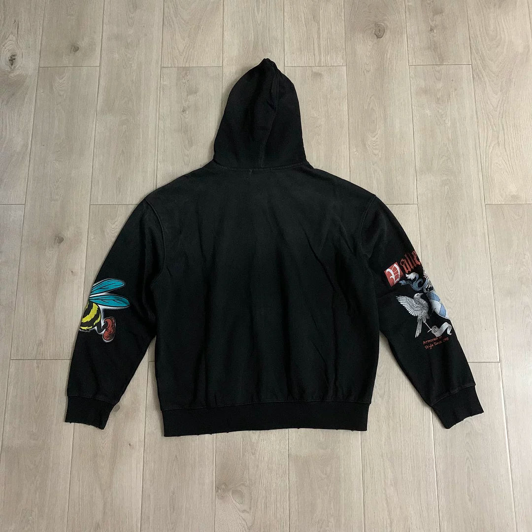 VALE VALLEY Heavyweight Patchwork Embroidered Zip Hoodie