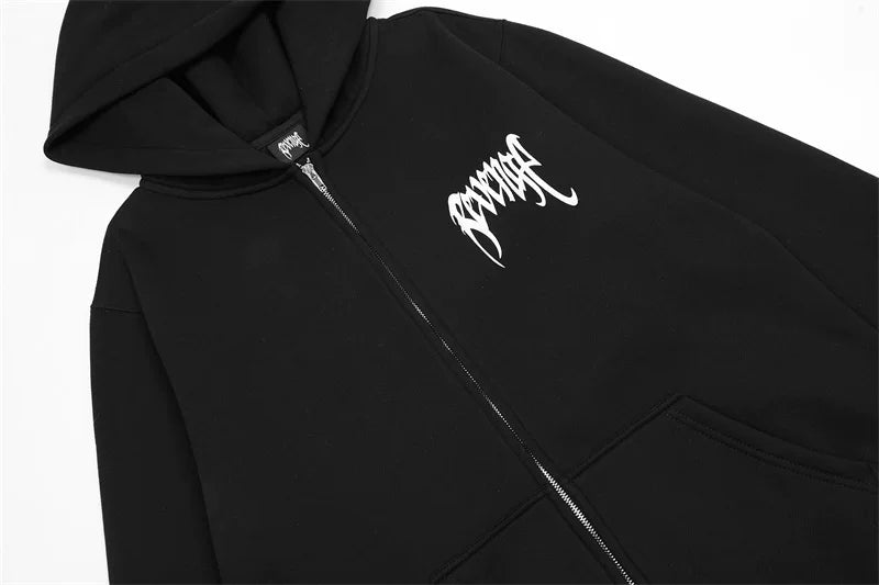 Revenge Autumn Winter Heavyweight Fleece Zip Up Hoodie