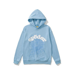Sp5der Arch Logo Spider Web Light Blue Pullover Hoodie
