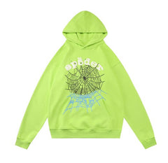 Sp5der Neon Green Web & White Foam Print Pullover Hoodie