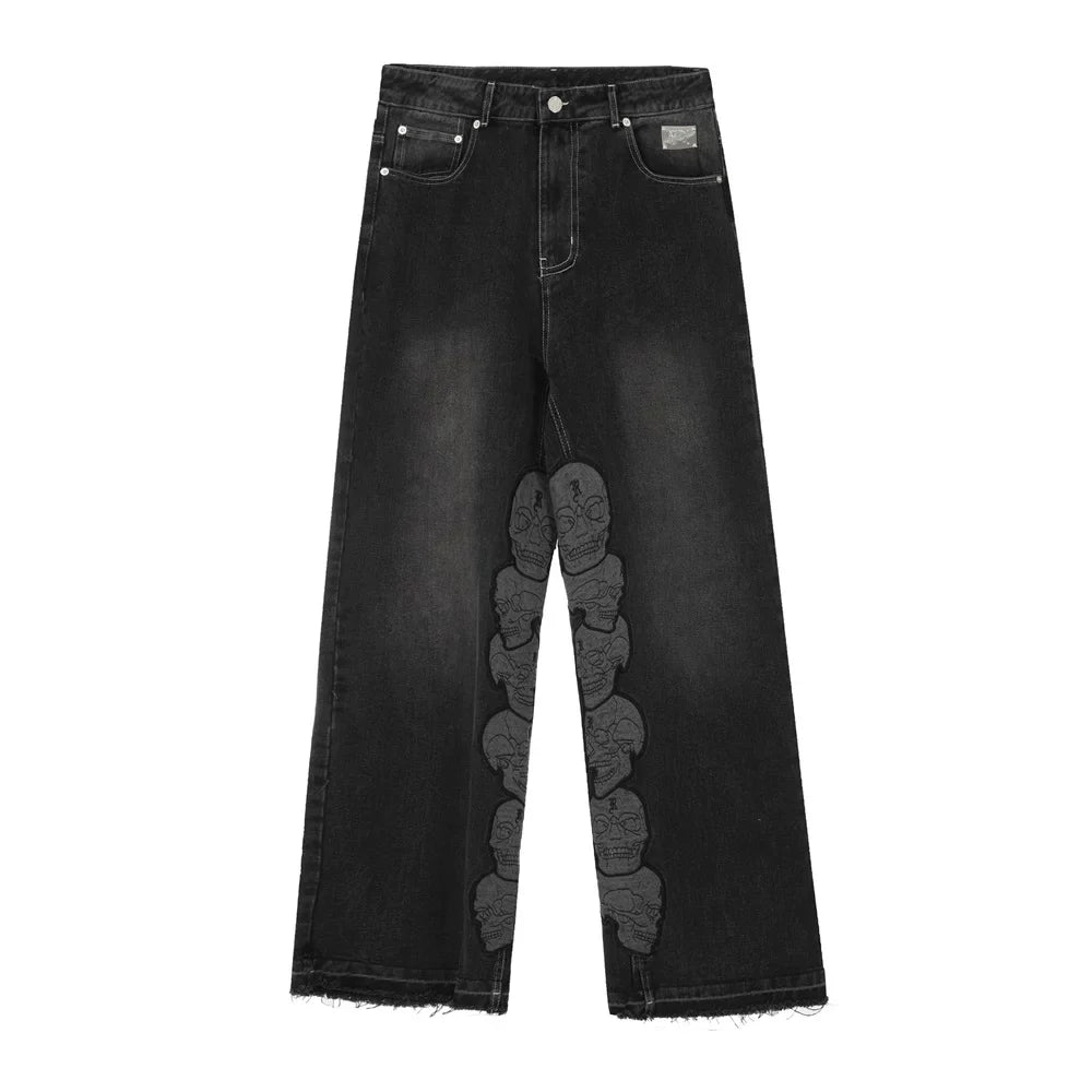 Revenge Multi Needle Embroidered Washed Straight Jeans