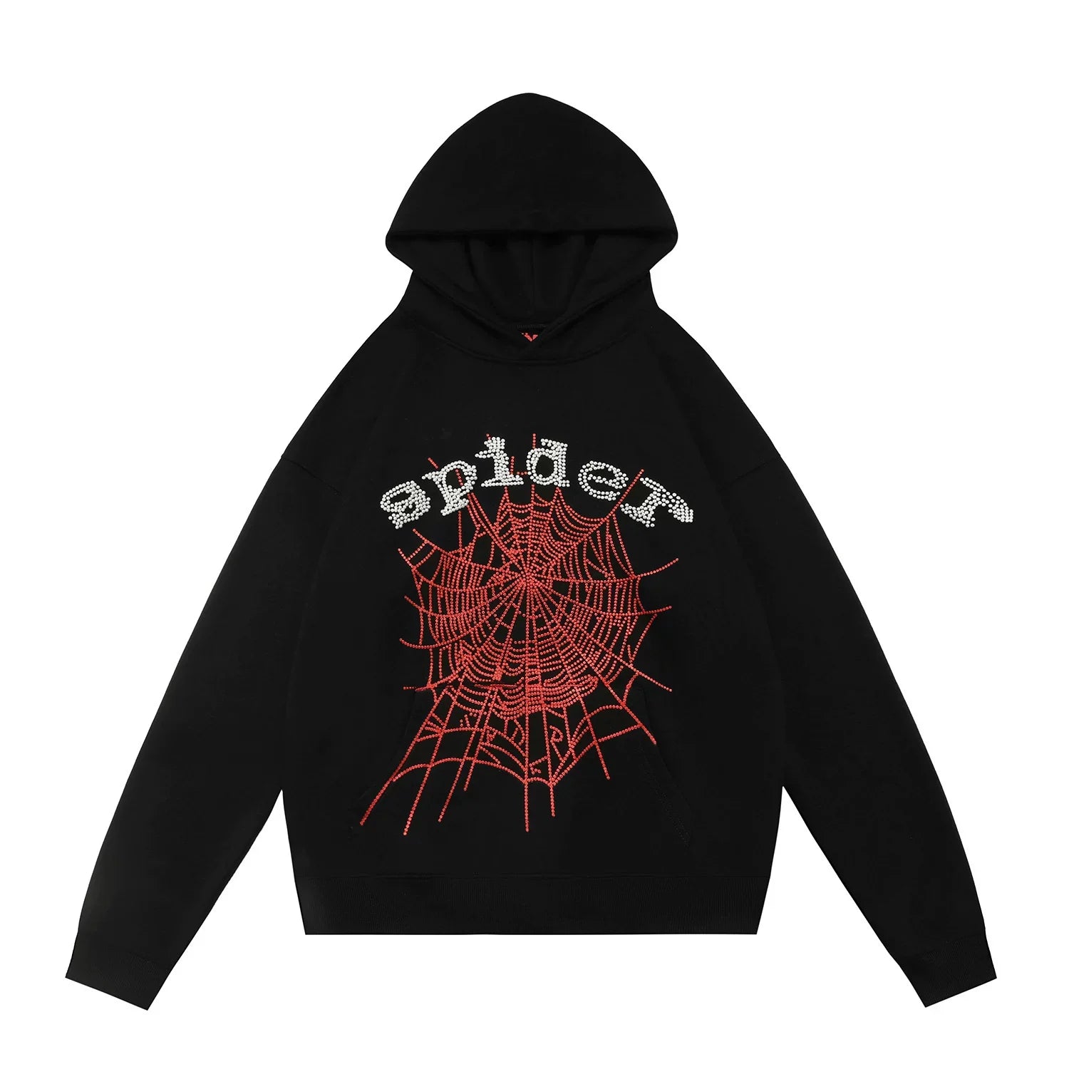 Sp5der Red Web Foam Print Black Pullover Hoodie