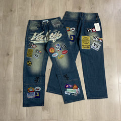 Vale Forever 1980s Retro Embroidered Straight Jeans