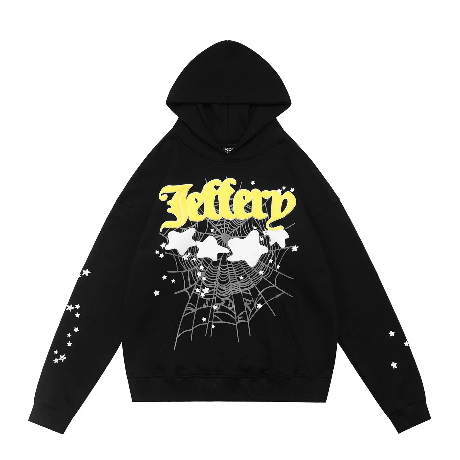 Sp5der "Jeffery" Yellow Web Foam Print Black Pullover Hoodie