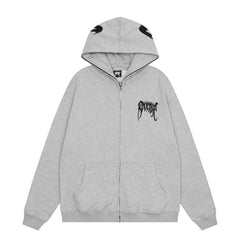Revenge Autumn Winter Embroidered Logo Zip Up Hoodie
