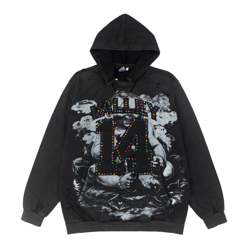 Vale Forever Retro Washed Distressed Number 14 Hoodie