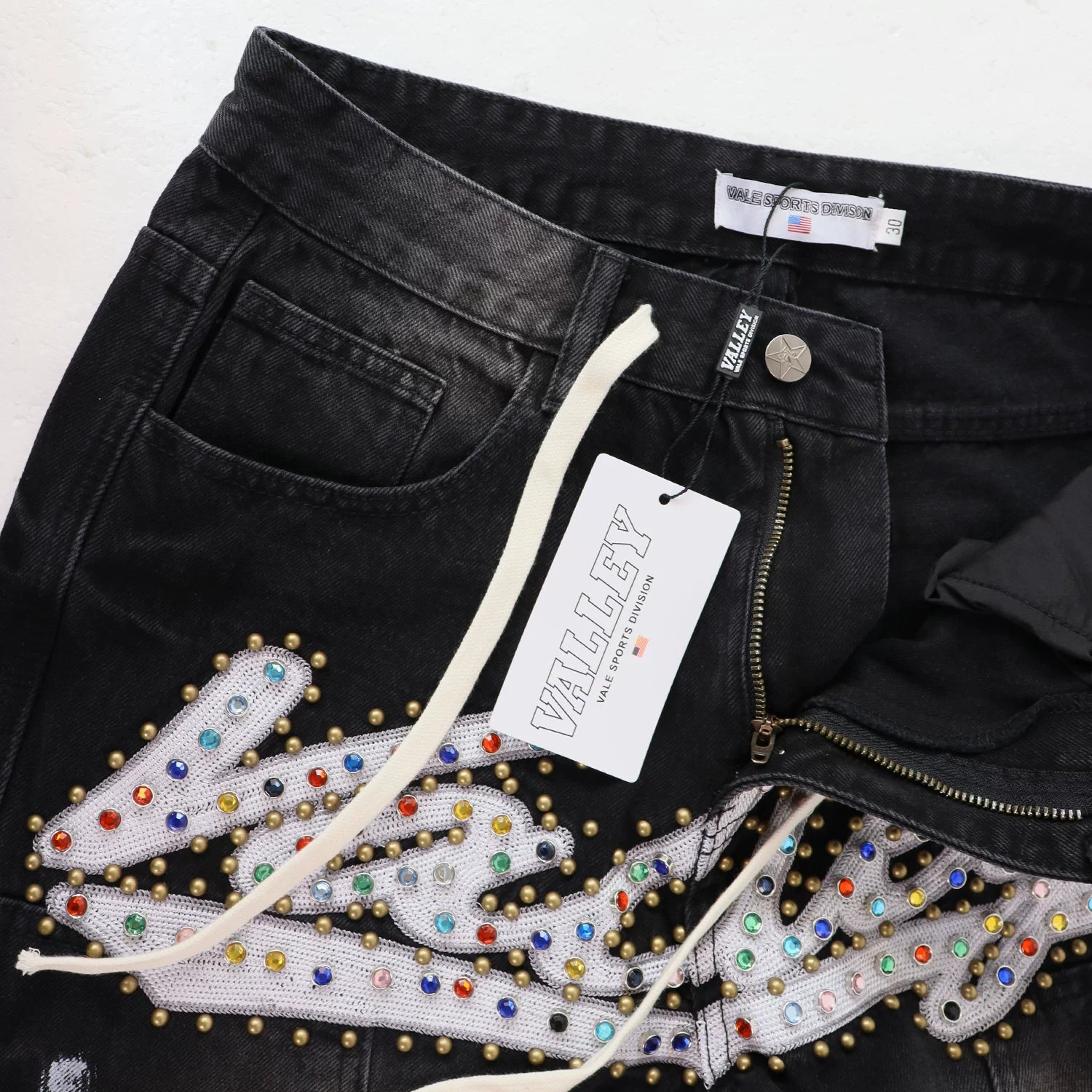 Vale Valley Retro Embroidered Rhinestone Straight Jeans