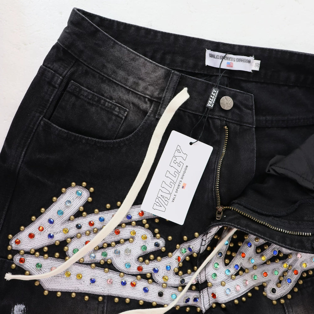 Vale Valley Retro Embroidered Rhinestone Straight Jeans