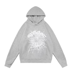 Sp5der White Web Foam Print Grey Pullover Hoodie