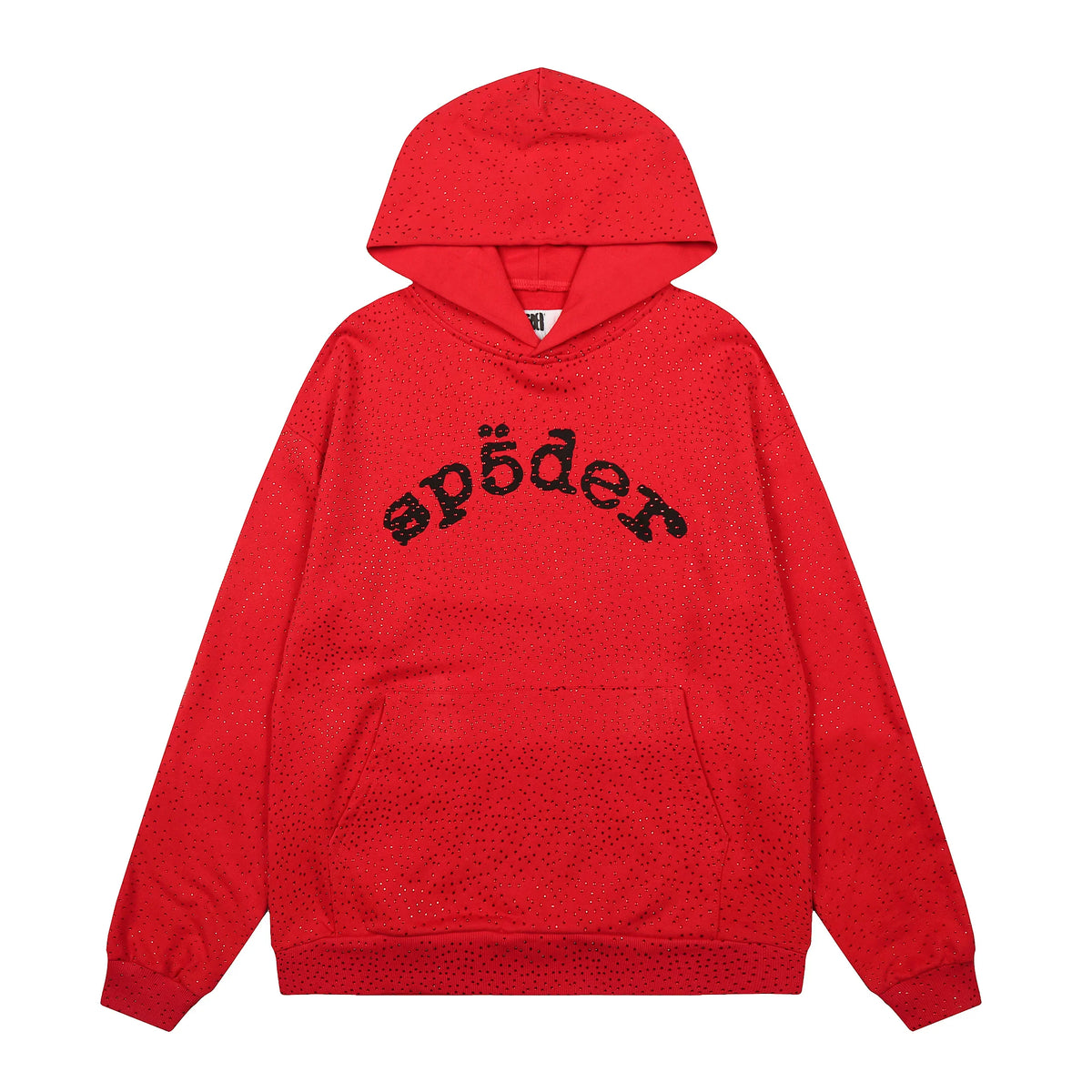 Sp5der Rhinestone Letter Graphic Red Pullover Hoodie