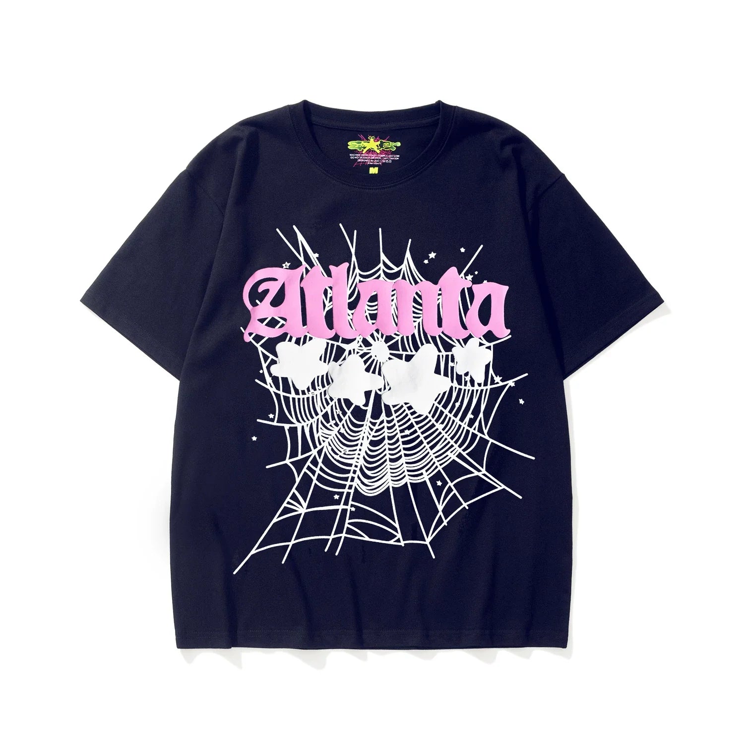 Sp5der Atlanta Web & White Stars Graphic Dark Navy Short Sleeve T-Shirt