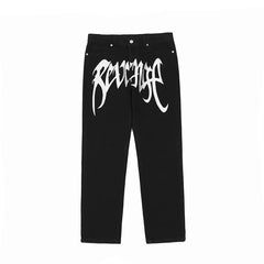 Revenge Smoke Embroidered Logo Straight Denim Jeans