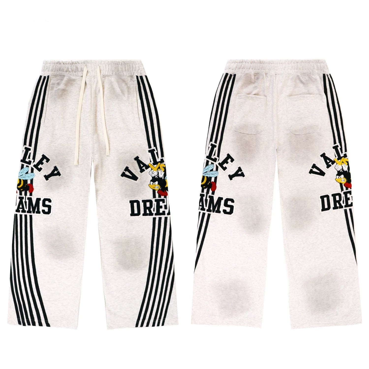 Vale Valley Bee Embroidered Distressed Striped Track Pants