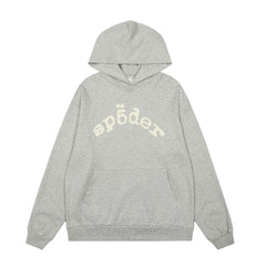 Sp5der Rhinestone Letter Graphic Grey Pullover Hoodie