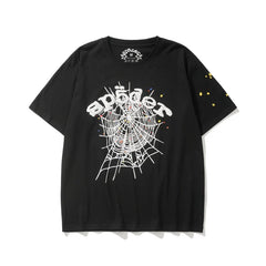 Sp5der White Logo & Spider Web Graphic Black Short Sleeve T-Shirt